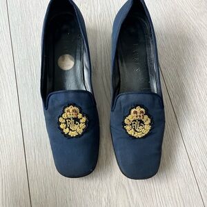 Ralph Lauren Navy Embroidered Flats